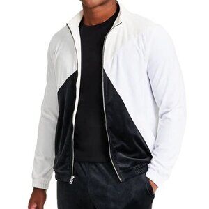 INC Mens Black-Ivory Velour Colorblock Zip-Up Track Jacket in Black Ivory White